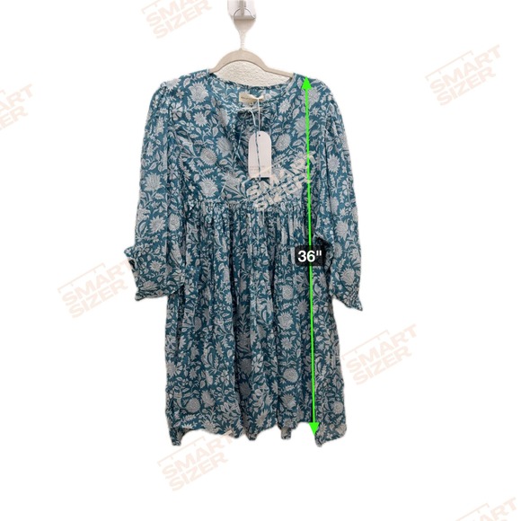 Daughters of India Kyra Mini Dress Blue Floral Boho Cotton Womens XL NWT - Picture 3 of 5